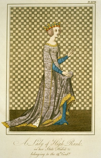 A 14th Century Lady of Rank in her State Robes, from The Complete View of the Dress and Habits of the People of England, Volume 2, by Joseph Strutt by English School